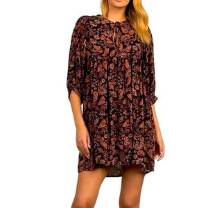Elan dress NWT, black with rust floral, rayon, 3/4 sleeves, v neck, Size XS